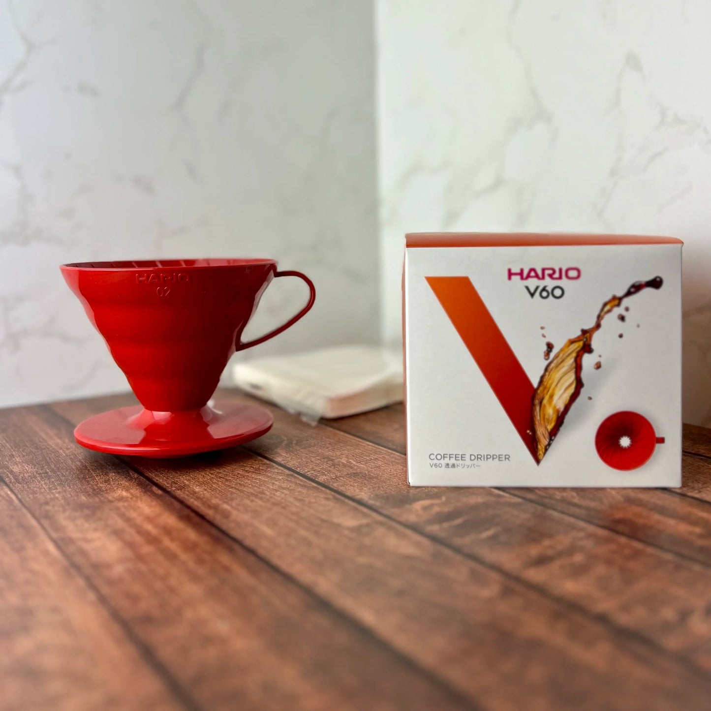 Hario V60 Plastic Coffee Dripper - Red 02 + Filter Papers